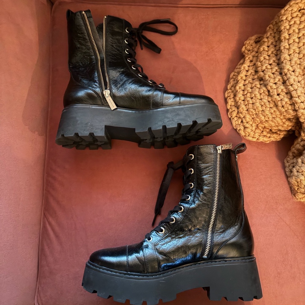 Michael Kors Black Leather Combat Boots - Picture 3 of 6